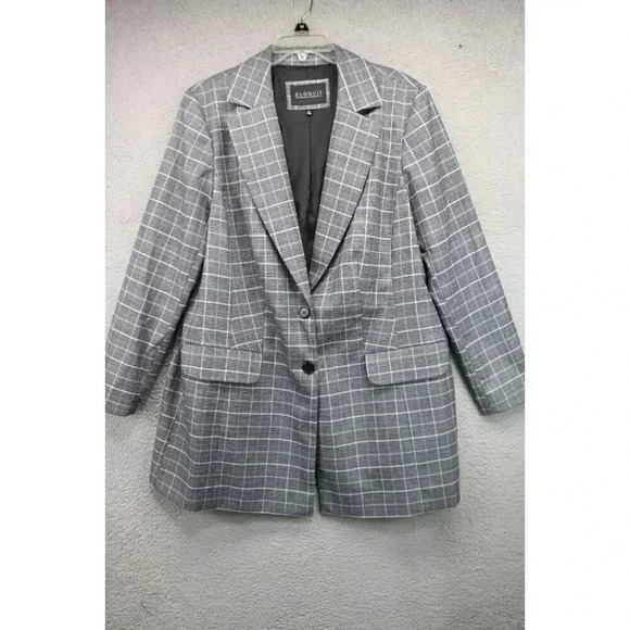 Eloquii Longline Two-Button Plaid Blue and Black Blazer-Size 14 - Picture 1 of 11